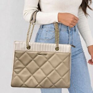 ALDO Quilted Beige Tote Bag Gold Chain Strap Large Chic Shoulder Bag
